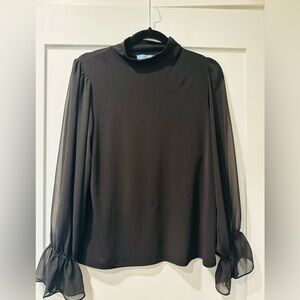 CeCe Black Sheer Sleeve Blouse